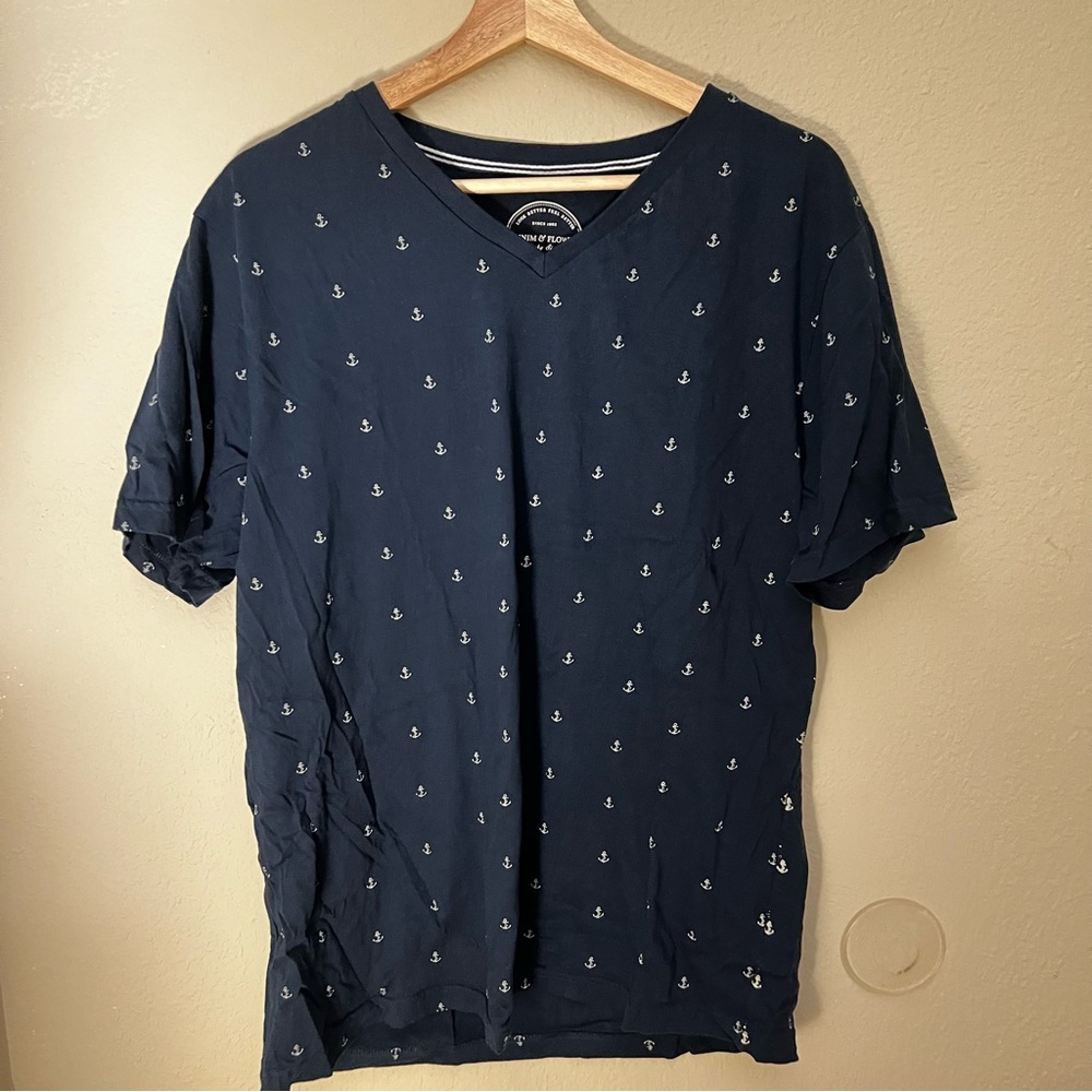 Denim & Flower V-Neck Blue T-Shirt EU Large
